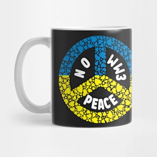 PRAYING FOR PEACE BLUE AND YELLOW HEART PEACE SYMBOL DESIGN Mug